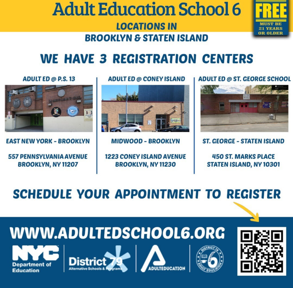 Adult Education School Brooklyn Staten Island 21 years old +